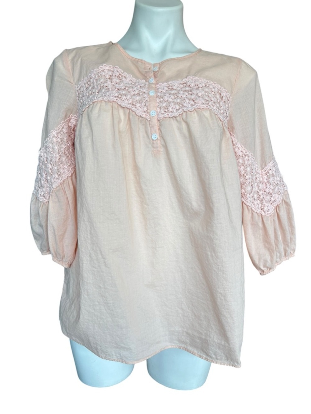 Sundance Blouse Womens Small Pink Lace Boho Peasant Top Cotton